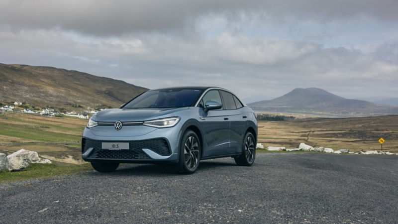 Grey ID.5 parked up in rural Ireland