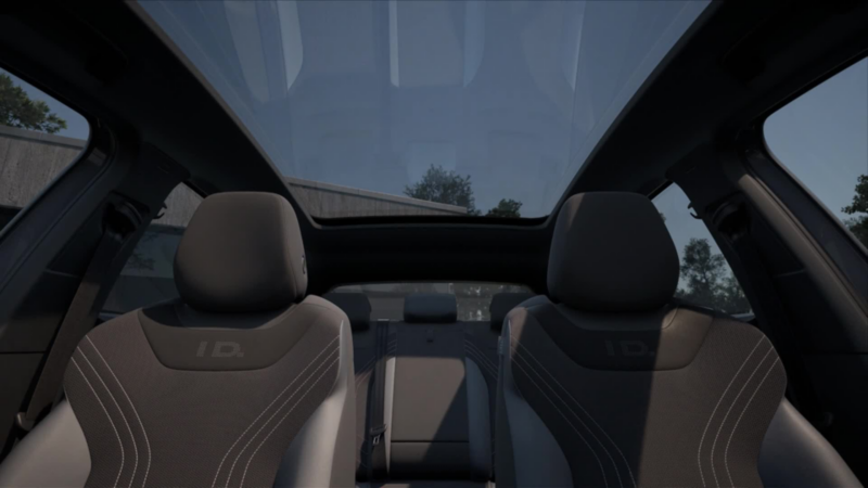 Animationen viser panoramaglastaget på VW ID.5 inde fra kabinen.