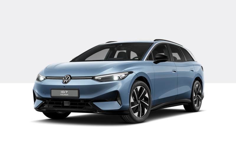 Freigestellte Abbildung eines VW ID.7 Tourer in Stonewashed Blue Metallic