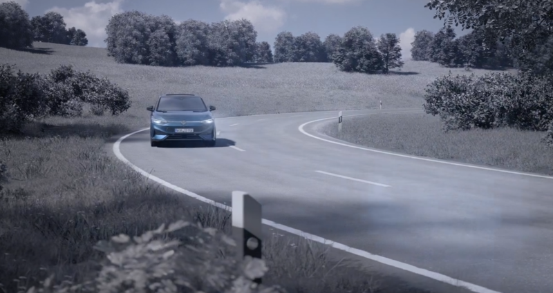 Graphique montrant comment fonctionne l’avertissement de dangers Car2X dans la VW ID.7.