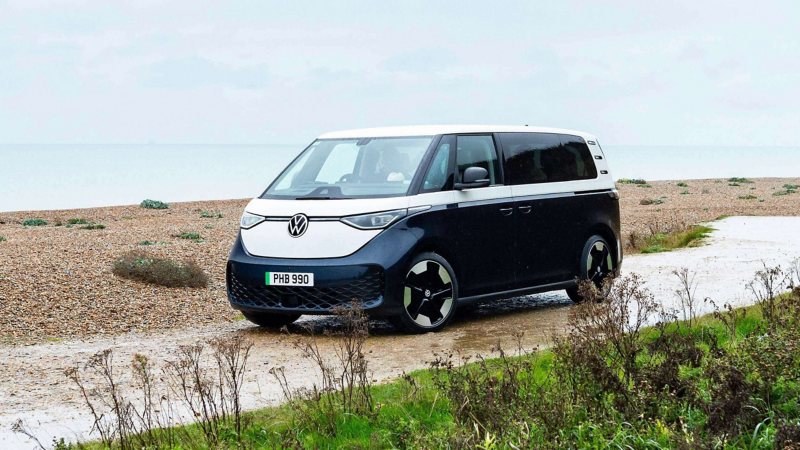 Image of an ID. Buzz 7-seat parked on a beach