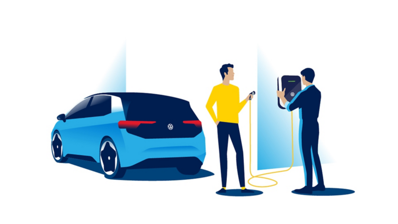 Die Volkswagen Wallbox wird installiert.
