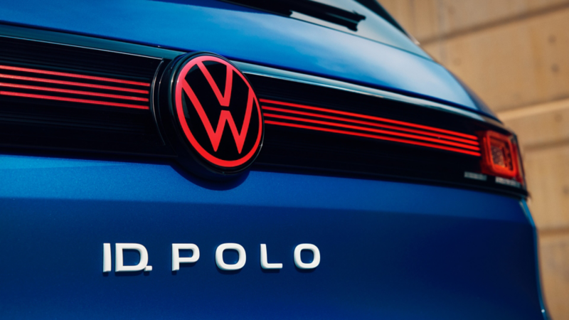 Close-up of the LED taillights and the LED light strip of a VW ID. Polo.