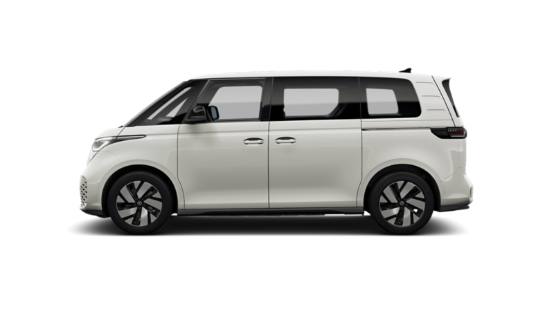 Zijaanzicht witte Volkswagen ID.3 in het wit met zwarte details