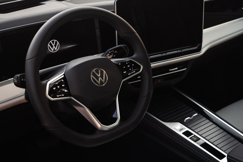 close up of the steering wheel of the Passat