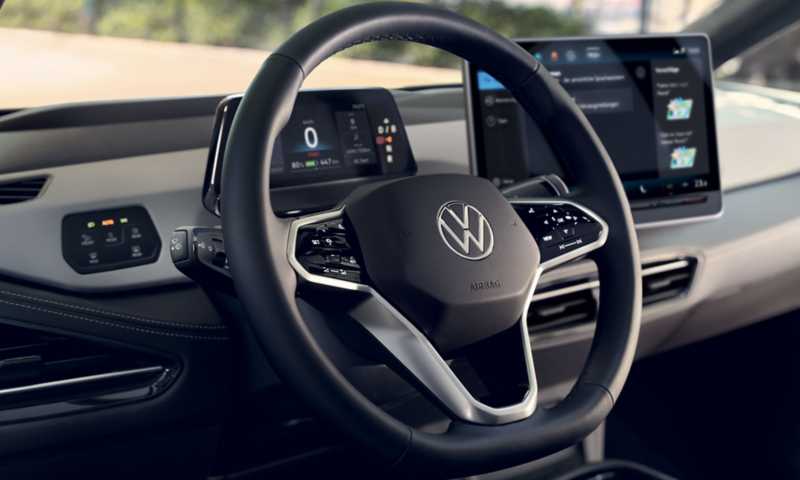Vue du volant multi-fonction de la VW ID.3.