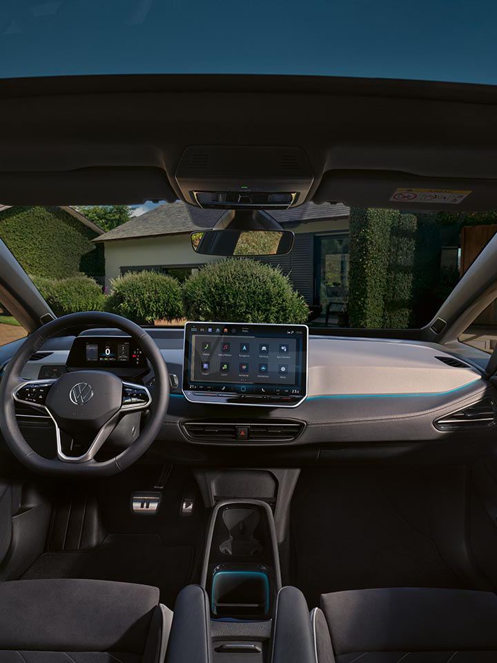 Blick auf das Cockpit und das Dashboard mit Mittelkonsole des VW ID.3.