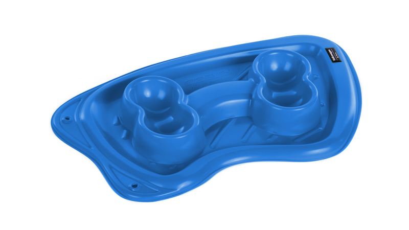 Bowl portátil con forma de huevo hecho con materiales no tóxicos y en color azul.