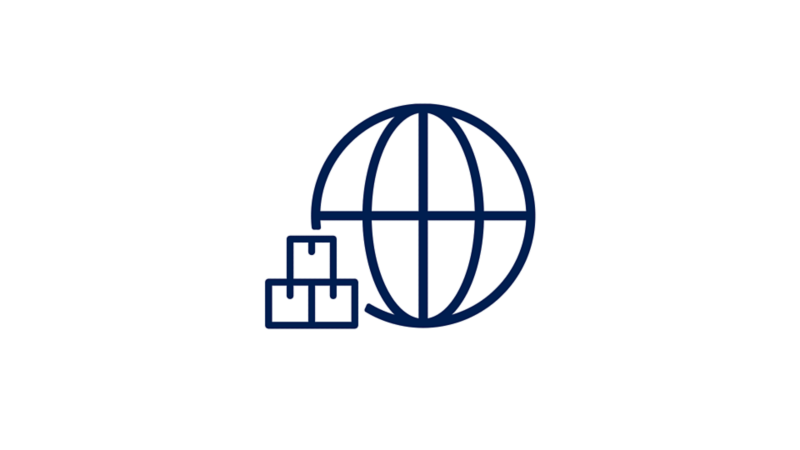 Icon showing a globe and shipping goods