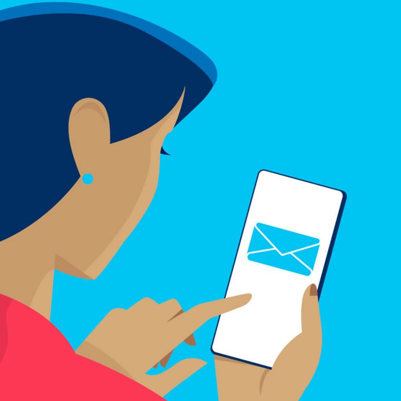 illustrations of a lady using email on her phone