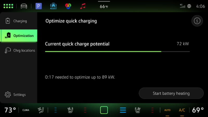 Battery optimization menu in Infotainment unit