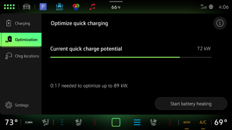 Battery optimization menu in Infotainment unit