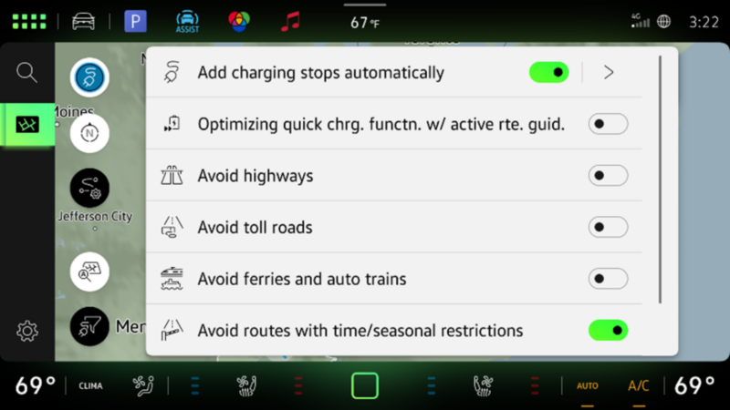 Battery optimization menu in Infotainment unit