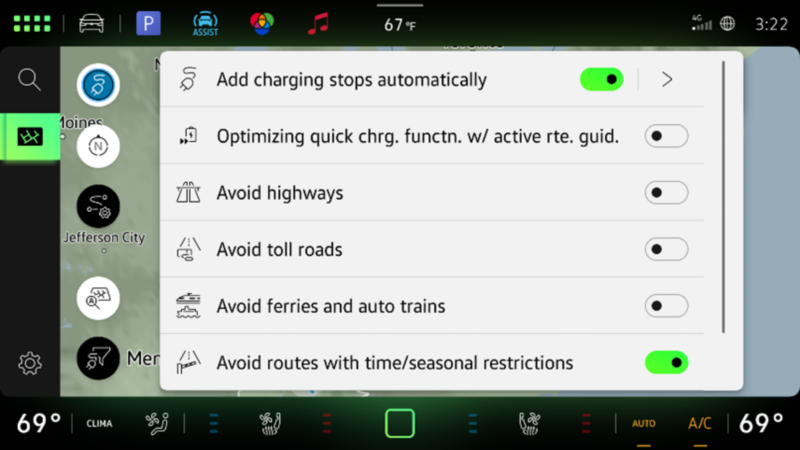 Battery optimization menu in Infotainment unit