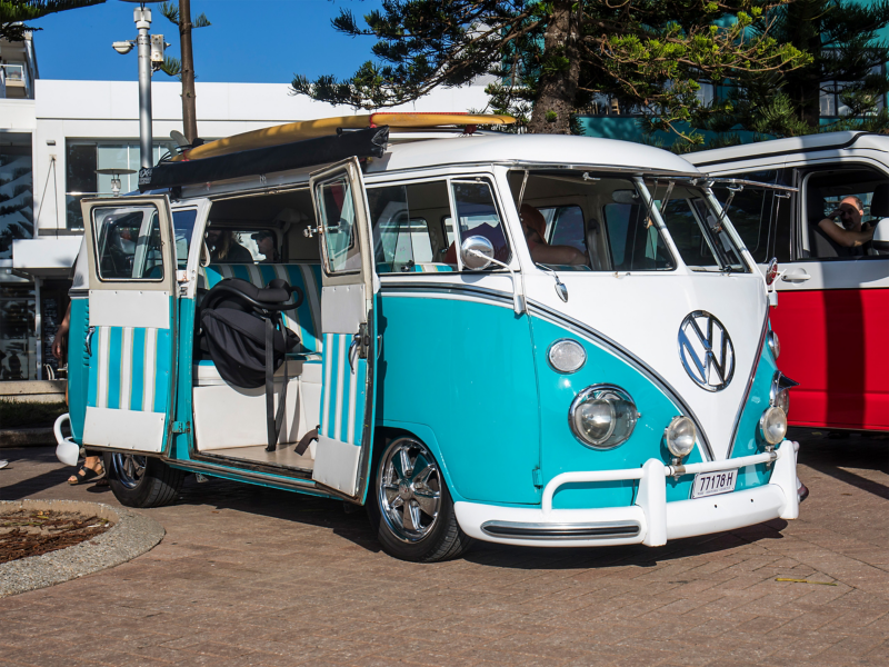 Blue Volkswagen Kombi parked