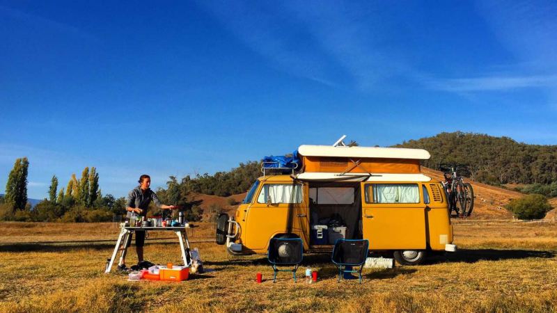 Volkswagen Kombi on campsite