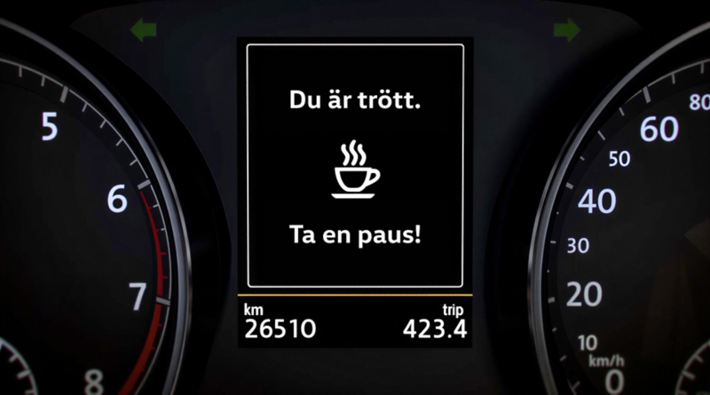 trötthetsvarnanren visas på skärmen i en Volkswagen