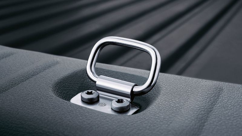 Closeup photo of the lashing rings on the VW Amarok. 