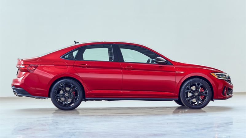Side view of a red 2022 VW Jetta GLI