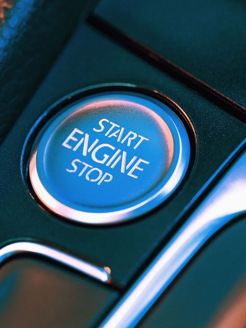 Close-up of a start button of a Volkswagen