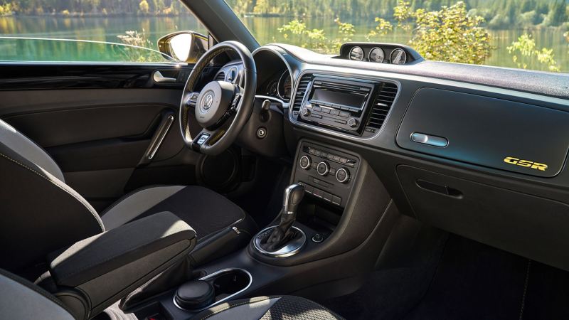 Interior of a VW Beetle, view of the cockpit