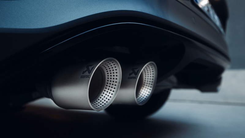 Focus on R-Performance Exhaust System with titanium rear silencer by Akrapovič of a VW T-Roc R