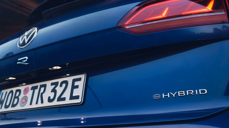Rear view of a VW Touareg R  eHybrid