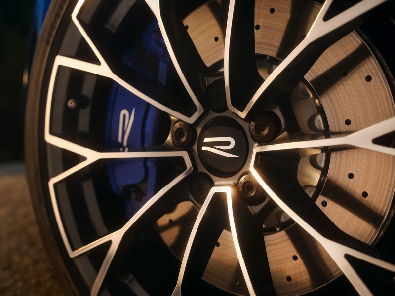 Close-up of VW Golf R wheel rim