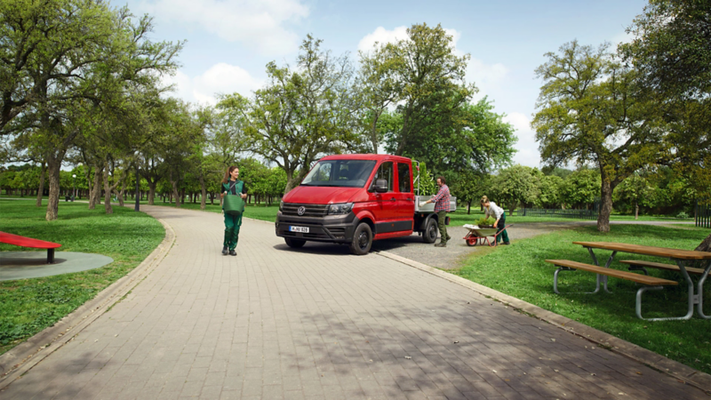 Volkswagen Crafter Cab Chassis in a park with gardeners