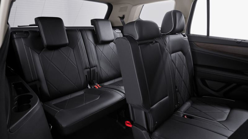 The third row of seats in black in the 2024 Volkswagen Atlas