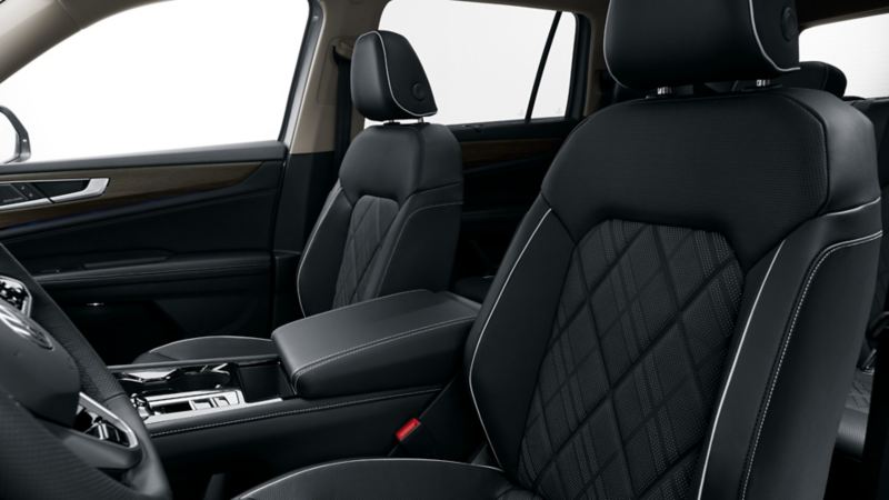 The 2024 Volkswagen Atlas interior featuring with a new floating centre console and diamond-stitched quilted leather seating
