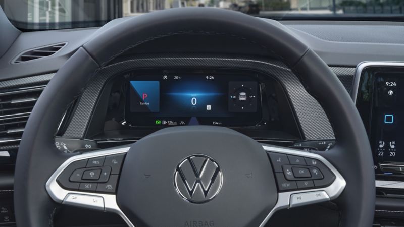 The interior of the 2024 Volkswagen Atlas Cross Sport featuring the Digital Cockpit Pro with 10.25” digital display.