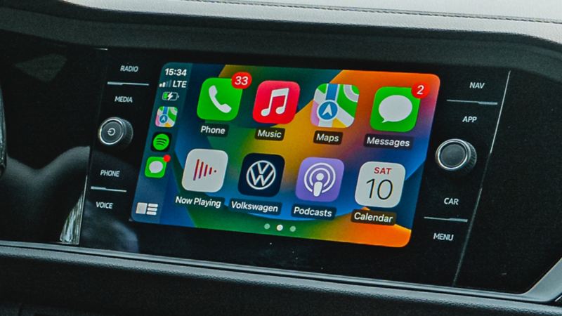 Jetta GLI 2024 large touchscreen display in the center console with a Wireless Standard Apple CarPlay® and Android AutoTM.