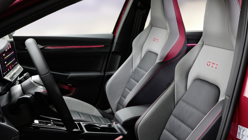 Close-up of the available Artvelour seats in the Volkswagen Golf GTI, offering a premium feel.