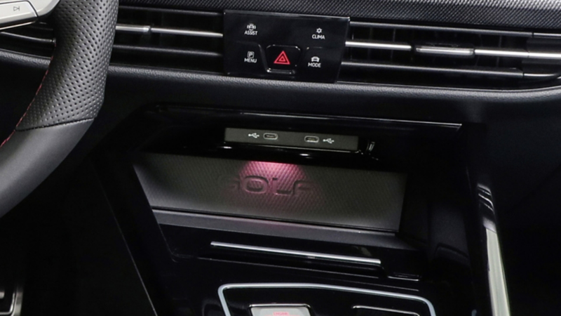 A close-up photo of the Wireless Device Charging pad in the 2025 Volkswagen GTI