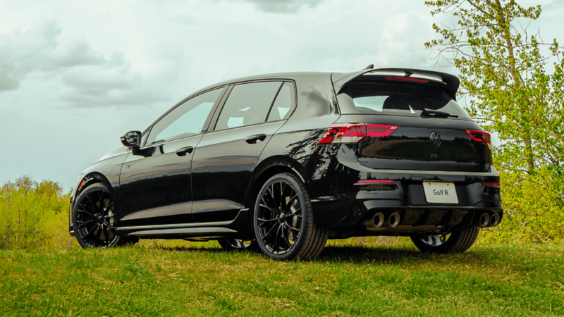 Black Volkswagen Golf R Black Edition rear view.
