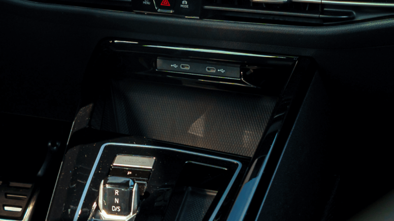 A close-up of the wireless device charging in the Golf R