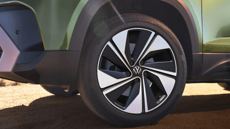 Close-up of a wheel on the 2026 Volkswagen Taos, representing customizable drive modes.