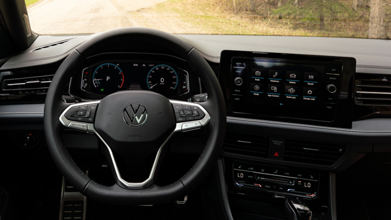 2027 Volkswagen Jetta digital instrument cluster and touchscreen infotainment system with climate controls