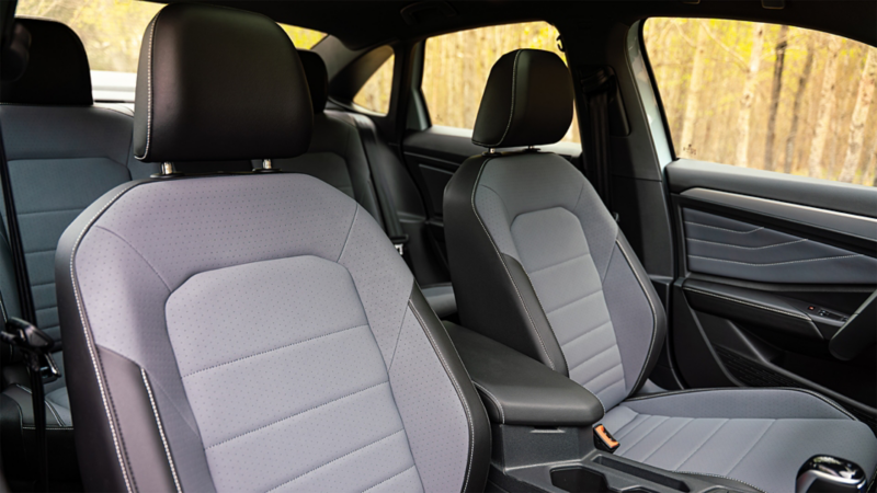 2027 Volkswagen Jetta passenger side front seat interior with black leatherette upholstery