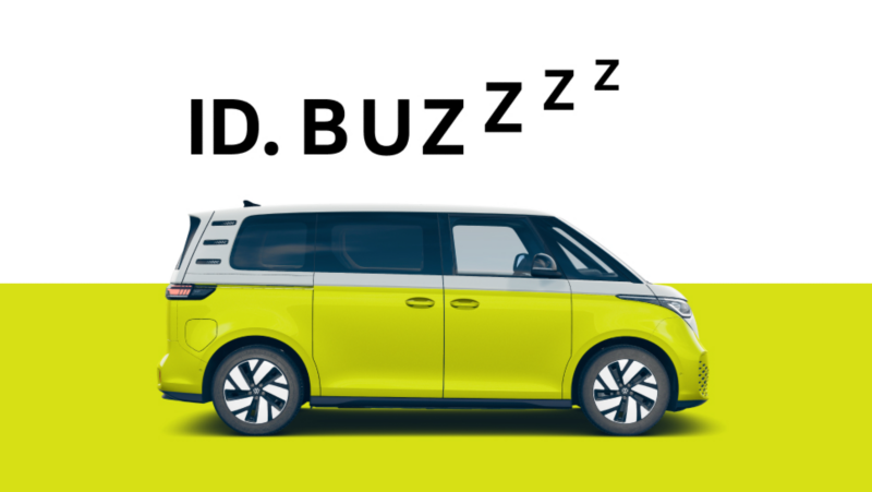 El render de un VW ID. Buzz Pro bicolor blanco y amarillo.