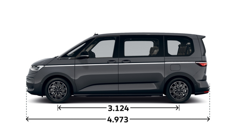 Der VW Multivan Style eHybrid von der Seite.