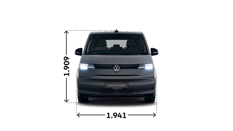 Måttskisser för nya VW Multivan familjebil laddhybrid