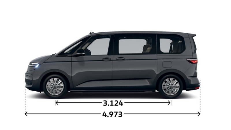 Måttskisser för nya VW Multivan familjebil laddhybrid