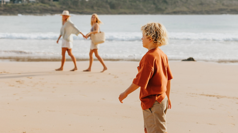 Family walking on beach