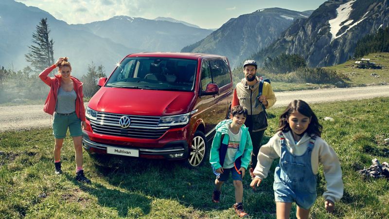 Family going away from Volkswagen Multivan.