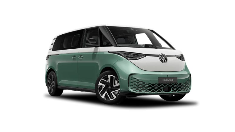 A teal and white VW ID. Buzz