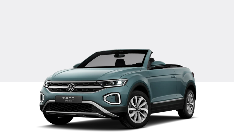 Freigestellte Abbildung eines VW T-Roc Life in Celestial Blue Metallic