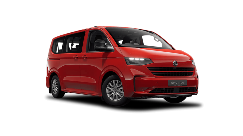 A red VW Transporter Shuttle