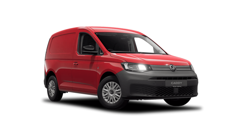 A red VW Caddy Cargo